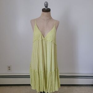 Wild Fable Neon Yellow Green Peplum Tiered Mini Dress L